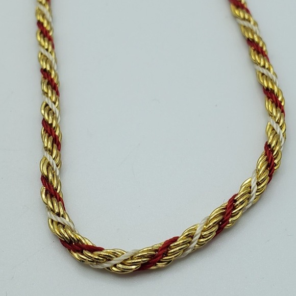 Twisted Rope Chain Necklace and Bracelet Gold Red Tone Womens Fashion Jewelry - Picture 2 of 10